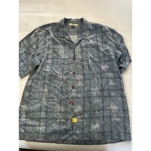 Tommy Bahama Shirt Mens Medium Silk Hawaiian Tropical Button Boho Palm Tree Blue